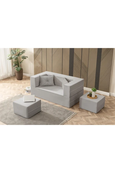 UFUK HOME Buhara Açılır Koltuk&Çift Kişilik Puflu & Uzanma Koltuğu & Silinebilir Çok Amaçlı Sünger Koltuk Gri - Resim 6