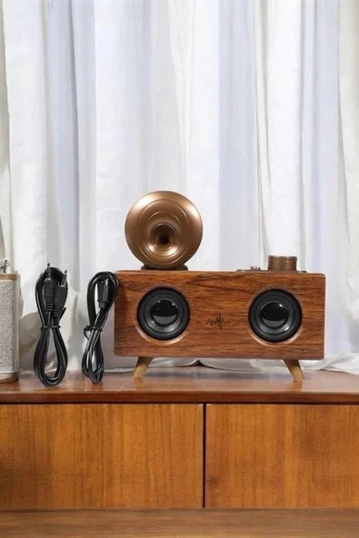 Bluetooth Hoparlör Ahşap Klasik Retro Gramofon Bluetooth Müzik Kutusu - Resim 3