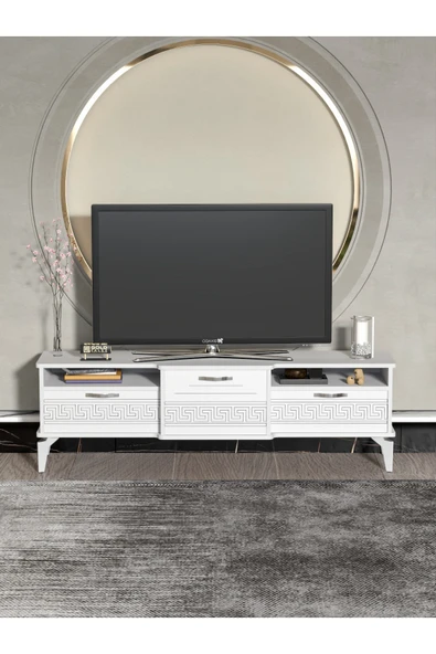 Tv Sehpası Tv Ünitesi Vera Beyaz Çizgili 5053 - Resim 2