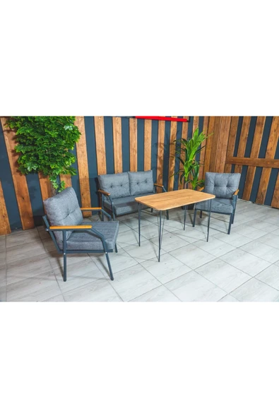 UFUK HOME Zeyd 211 Masalı Gri Fermuarlı Bahçe Balkon Takımı, Salon - Metal Kanepe Koltuk Takımı - Resim 7