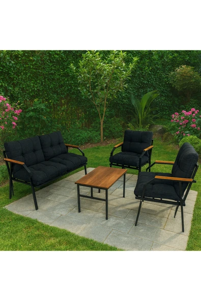 UFUK HOME Milas 211 Sehpalı Antrasit Fermuarlı Bahçe Balkon Takımı, Cafe, Salon - Metal Kanepe Koltuk Takımı - Resim 2