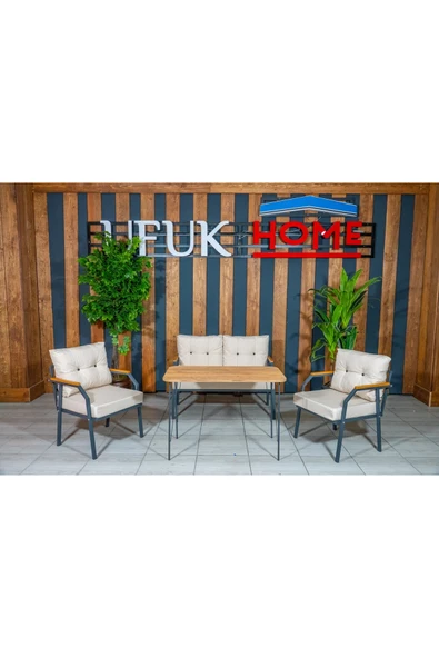 UFUK HOME Zeyd 211 Masalı Krem Fermuarlı Bahçe Balkon Takımı, Salon - Metal Kanepe Koltuk Takımı - Resim 3
