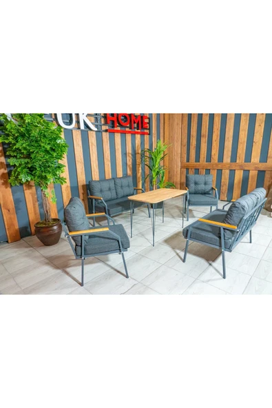 UFUK HOME Zeyd 2211 Masalı Antrasit Fermuarlı Bahçe Balkon Takımı, Salon - Metal Kanepe Koltuk Takımı - Resim 7
