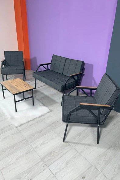 UFUK HOME Aşkın 211 Sehpalı Antrasit Fermuarlı Bahçe Balkon Takımı, Cafe, Salon - Metal Kanepe Koltuk Takımı ürün görseli