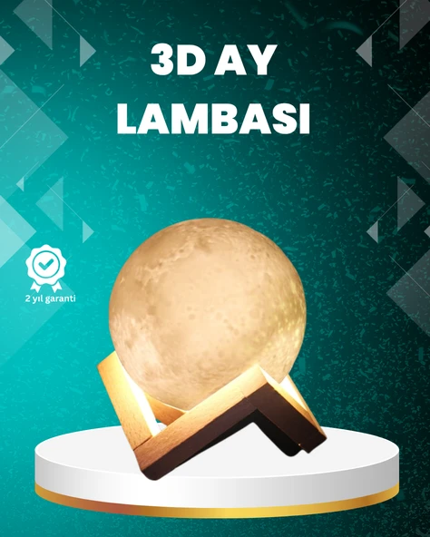 16 Renkli 3D Ay Gece Lambası RGB Modlu Şarjlı Uzaktan Kumandalı ürün görseli 1