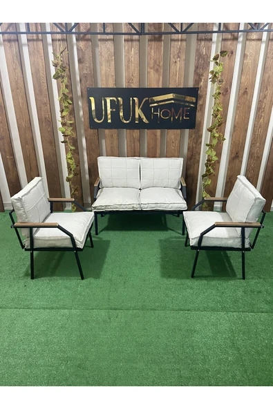 UFUK HOME Linda 211 Krem Fermuarlı Bahçe Balkon Takımı, Cafe, Salon - Metal Kanepe Koltuk Takımı ürün görseli