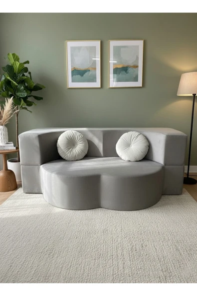 UFUK HOME Luna Çift Kişilik Açılabilir Yataklı Koltuk - Tv Koltuk & Aktivite Koltuk Gri ürün görseli