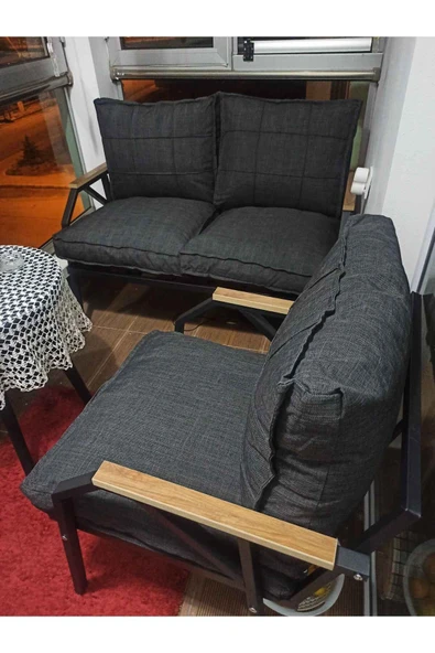UFUK HOME Linda 211 Antrasit Fermuarlı Bahçe Balkon Takımı, Cafe, Salon - Metal Kanepe Koltuk Takımı - Resim 5
