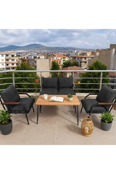 UFUK HOME Linda 211 Masalı Antrasit Fermuarlı Bahçe Balkon Takımı, Cafe, Salon - Metal Kanepe Koltuk Takımı - Resim 2