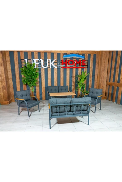 UFUK HOME Zeyd 2211 Masalı Antrasit Fermuarlı Bahçe Balkon Takımı, Salon - Metal Kanepe Koltuk Takımı - Resim 2