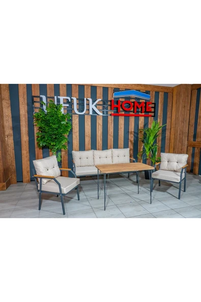 UFUK HOME Zeyd 311 Masalı Krem Fermuarlı Bahçe Balkon Takımı, Salon - Metal Kanepe Koltuk Takımı - Resim 4