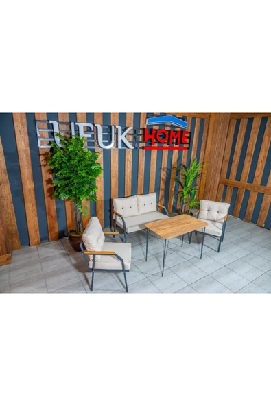 UFUK HOME Zeyd 211 Masalı Krem Fermuarlı Bahçe Balkon Takımı, Salon - Metal Kanepe Koltuk Takımı - Resim 4