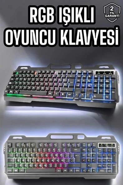 Led Işıklı Oyuncu Klavye Usb Girişli RGB Işıklı Q Klavye Mouse Hediyeli - Resim 2