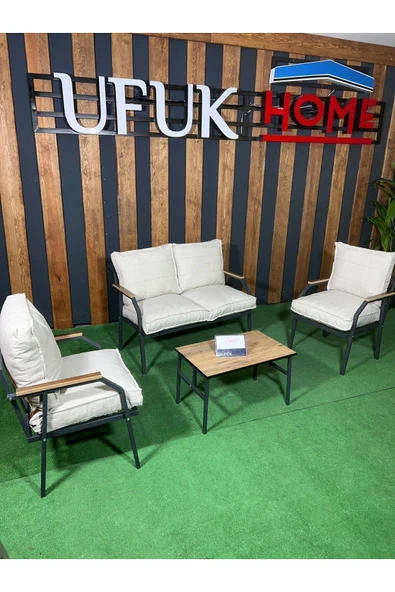 UFUK HOME Linda 211 Sehpalı Krem Fermuarlı Bahçe Balkon Takımı, Cafe, Salon - Metal Kanepe Koltuk Takımı - Resim 2