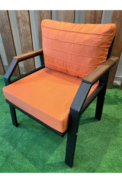 UFUK HOME Kavacık 211 Sehpalı Turuncu Fermuarlı Bahçe Balkon Takımı, Salon, Teras- Metal Çay Seti - Resim 2