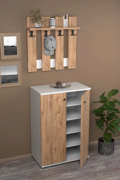 Tv Sehpası Tv Ünitesi Kapaklı Raflı Setro Atlantik Çam - Resim 5