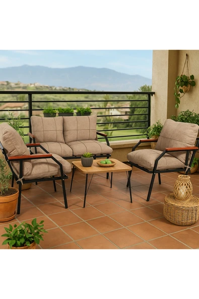 UFUK HOME Linda 211 Sehpalı Kahverengi Fermuarlı Bahçe Balkon Takımı, Cafe, Salon - Metal Kanepe Koltuk Takımı - Resim 2