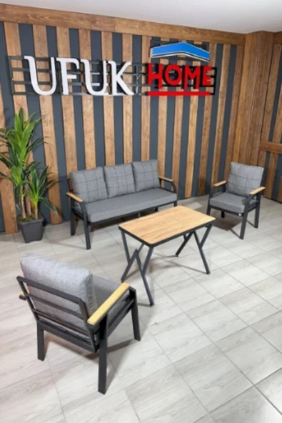 UFUK HOME Kavacık 311 Masalı Gri Fermuarlı Bahçe Balkon Takımı, Salon, Teras- Metal Çay Seti ürün görseli