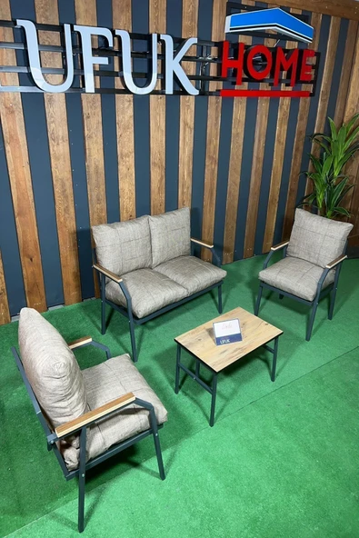 UFUK HOME Sehpalı Kahverengi Fermuarlı Bahçe Balkon Takımı, Cafe, Salon - Metal Kanepe Koltuk Takımı ürün görseli