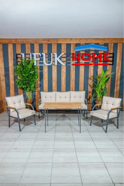 UFUK HOME Zeyd 311 Masalı Krem Fermuarlı Bahçe Balkon Takımı, Salon - Metal Kanepe Koltuk Takımı - Resim 3