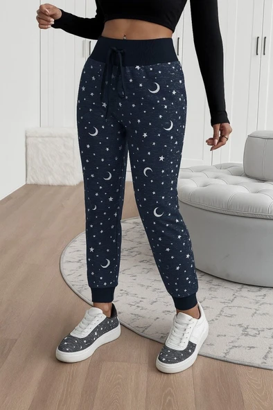 Kadın Yüksek Bel Bağcıklı Desenli Iki Iplik Pantolon - Resim 2