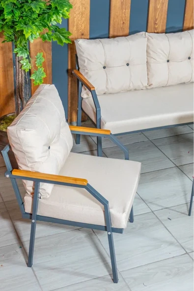 UFUK HOME Zeyd 311 Masalı Krem Fermuarlı Bahçe Balkon Takımı, Salon - Metal Kanepe Koltuk Takımı - Resim 6
