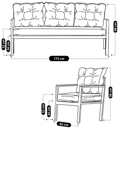 UFUK HOME 3 1 1 Koltuk Takımı, Balkon Takımı, Balkon Mobilyaları,çay Seti, Metal Kanepe, Salon Oturma gr - Resim 4