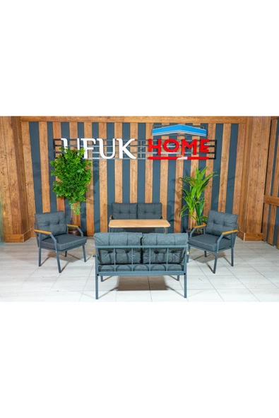 UFUK HOME Zeyd 2211 Masalı Antrasit Fermuarlı Bahçe Balkon Takımı, Salon - Metal Kanepe Koltuk Takımı - Resim 3
