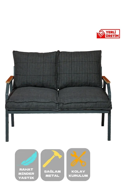 UFUK HOME Linda Berjer İkili Koltuk,Konforlu Balkon Mobilyası,Modern Metal Çay Seti,Estetik Cafe Sandalyeleri ürün görseli