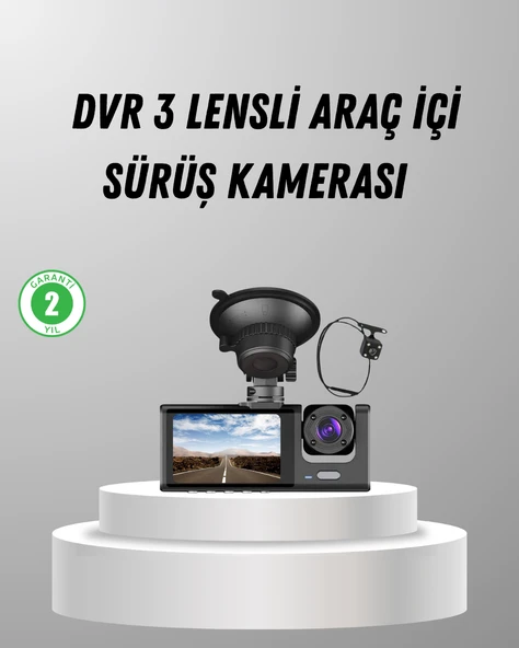 Üç Kameralı Araç DVR Full HD Gece Görüşlü ve 2 inç IPS Ekranlı ürün görseli