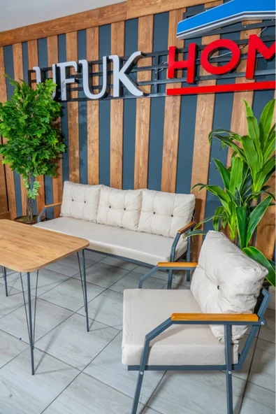 UFUK HOME Zeyd 311 Masalı Krem Fermuarlı Bahçe Balkon Takımı, Salon - Metal Kanepe Koltuk Takımı - Resim 7