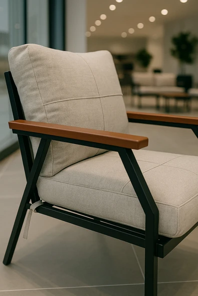 UFUK HOME Linda 211 Sehpalı Krem Fermuarlı Bahçe Balkon Takımı, Cafe, Salon - Metal Kanepe Koltuk Takımı - Resim 3