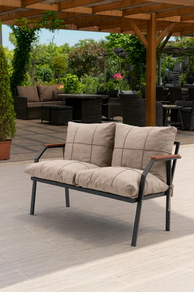 UFUK HOME Linda 211 Sehpalı Kahverengi Fermuarlı Bahçe Balkon Takımı, Cafe, Salon - Metal Kanepe Koltuk Takımı - Resim 3