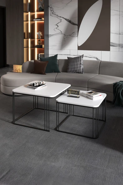 Orta Sehpa Ve Zigon Sehpa Damla Beyaz ürün görseli