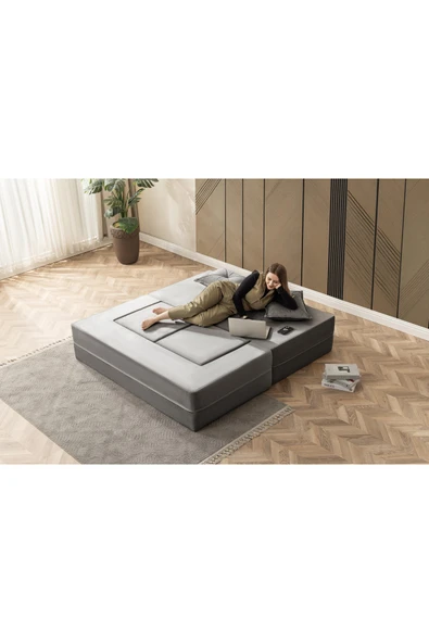 UFUK HOME Buhara Çift Kişilik Açılır Koltuk&çift Kişilik Puflu&uzanma Koltuğu&silinebilir Çok Amaçlı Antrasit ürün görseli