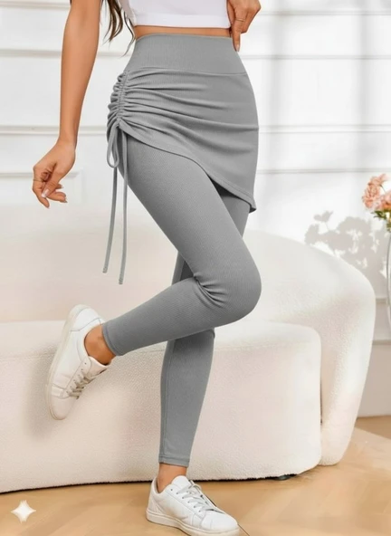 Kadın Yüksek Bel Yandan Büzgülü Alttan Uzun Kaşkorse Tayt Etek - Resim 3