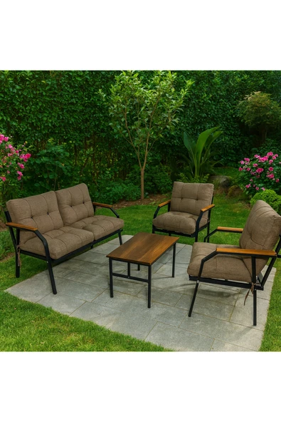 UFUK HOME Milas 211 Sehpalı Açık Kahve Fermuarlı Bahçe Balkon Takımı, Cafe, Salon - Metal Kanepe Koltuk Takımı - Resim 2