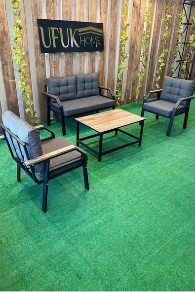 UFUK HOME Kavacık 211 Sehpalı Antrasit Fermuarlı Bahçe Balkon Takımı, Cafe, Salon - Metal Kanepe Koltuk Takımı ürün görseli