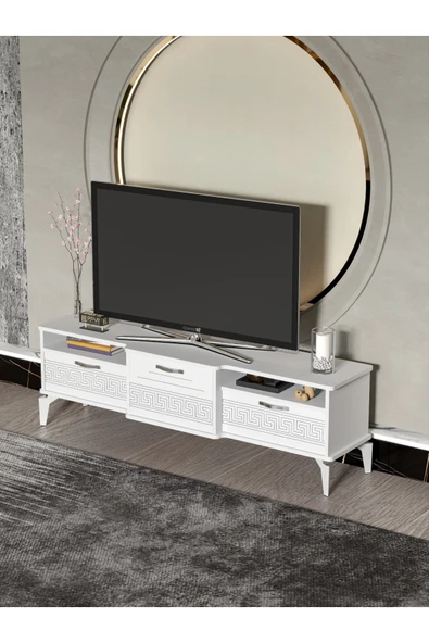 Tv Sehpası Tv Ünitesi Vera Beyaz Çizgili 5053 - Resim 5