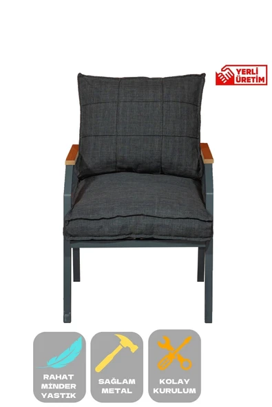 UFUK HOME Tekli Koltuk Bahçe Mobilyası Bahçe Takımı Metal Balkon Takımı Çay Seti ürün görseli