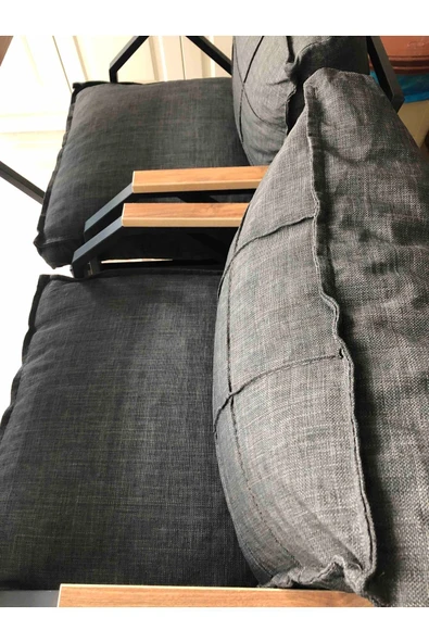 UFUK HOME Linda 211 Antrasit Fermuarlı Bahçe Balkon Takımı, Cafe, Salon - Metal Kanepe Koltuk Takımı - Resim 8