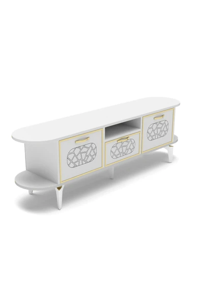 Tv Sehpası Tv Ünitesi Raflı 140 Cm Gzd Beyaz - Resim 6