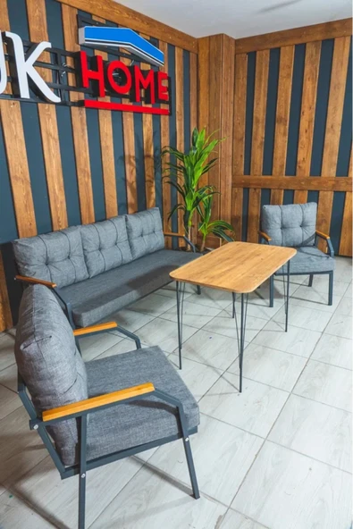 UFUK HOME Zeyd 311 Masalı Gri Fermuarlı Bahçe Balkon Takımı, Salon - Metal Kanepe Koltuk Takımı - Resim 5