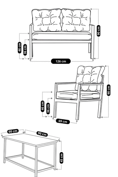 UFUK HOME Kavacık 211 Sehpalı Turuncu Fermuarlı Bahçe Balkon Takımı, Salon, Teras- Metal Çay Seti - Resim 4