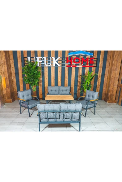 UFUK HOME Zeyd 2211 Masalı Gri Fermuarlı Bahçe Balkon Takımı, Salon - Metal Kanepe Koltuk Takımı - Resim 2