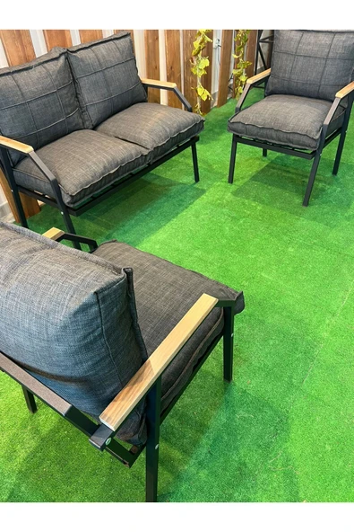 UFUK HOME Linda 211 Antrasit Fermuarlı Bahçe Balkon Takımı, Cafe, Salon - Metal Kanepe Koltuk Takımı - Resim 2