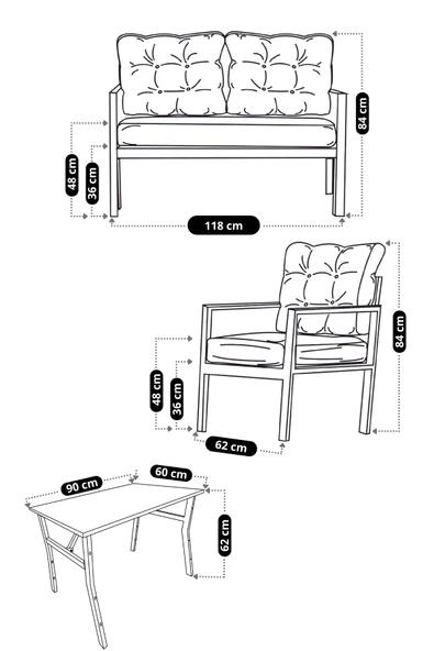 UFUK HOME Aşkın 211 Masalı Antrasit Fermuarlı Bahçe Balkon Takımı, Cafe, Salon - Metal Kanepe Koltuk Takımı - Resim 5