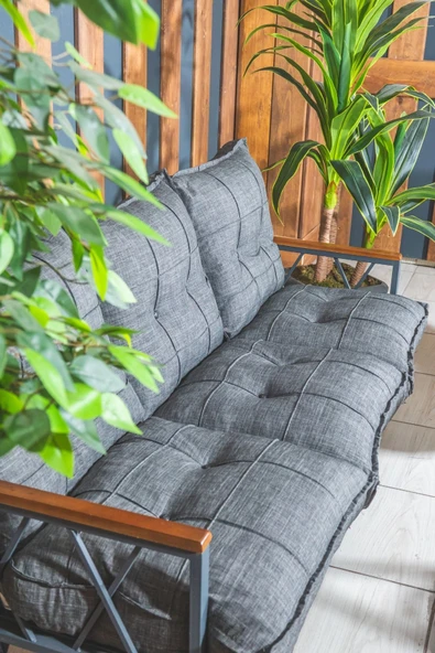 UFUK HOME Miray 311 Masalı Antrasit Fermuarlı Bahçe Balkon Takımı, Salon, Teras- Berjer Düğmeli Metal Çay Seti - Resim 5