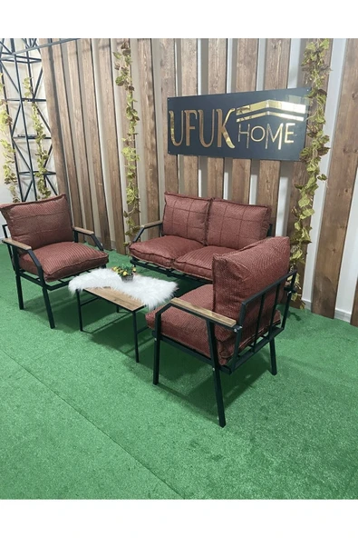 UFUK HOME Sehpalı Hasır Fermuarlı Bahçe Balkon Takımı, Cafe, Salon - Metal Kanepe Koltuk Takımı - Resim 2