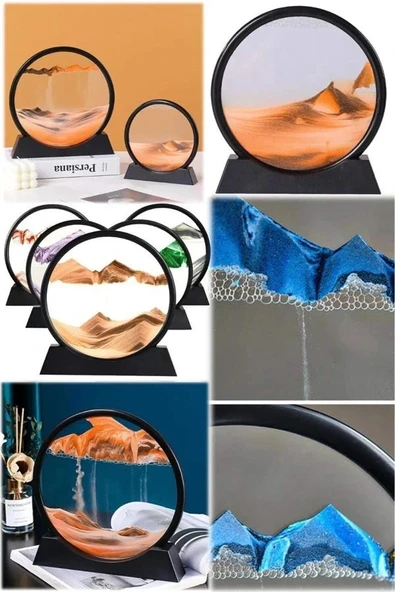 7 Inç Mavi Orta Boy Dekoratif Yuvarlak Şık Kum Tablosu Modern Dekoratif Süs - Resim 4